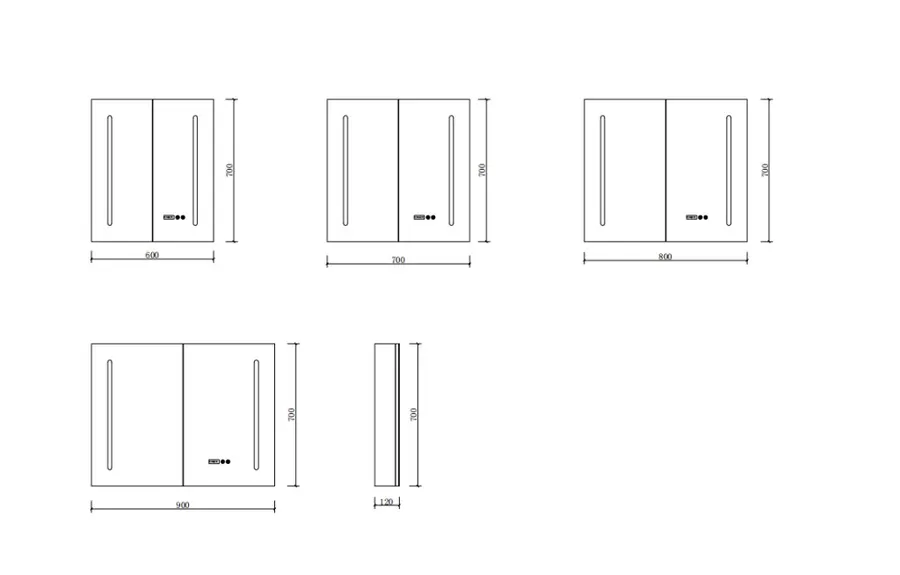 Sevilla | Gri antracit mat, dulap cu oglindă, cu două uși, cu iluminare LED 80 cm