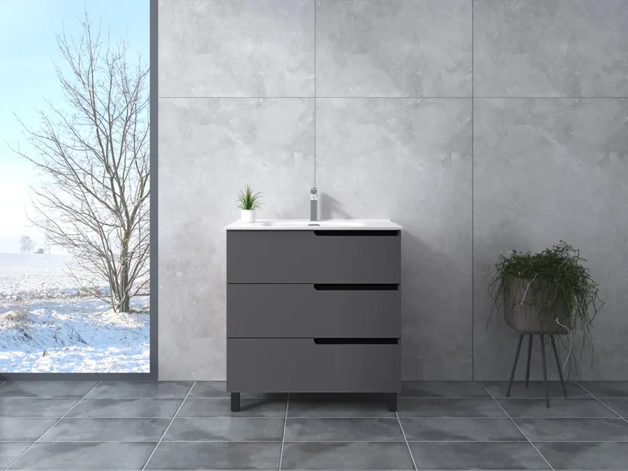 Torino | Gri antracit mat, dulap de baie cu lavoar 60cm