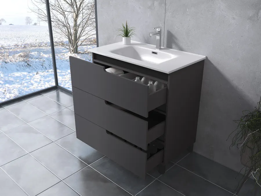Torino | Gri antracit mat, dulap de baie cu lavoar 60cm