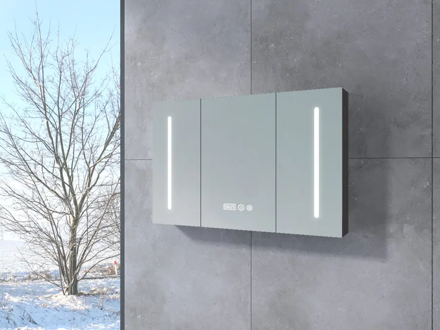 Vicenza | Gri antracit mat, dulap cu oglindă, cu trei uși, cu iluminare LED 100 cm