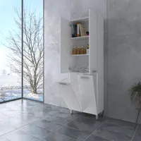 NORMANDIA 60 | Alb, dulap de baie, cu coș de rufe, compartiment de depozitare și rafturi