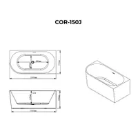 CORNER | cadă de baie semi-freestanding, de colț, dreapta, albă, 150x75x58 cm