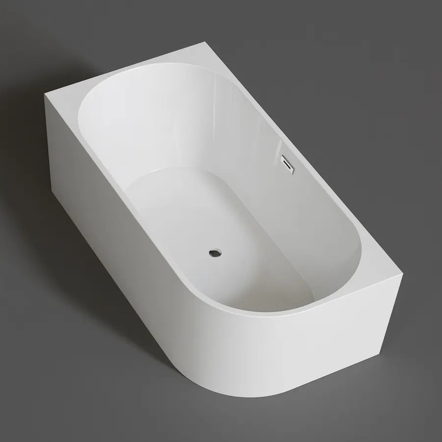 CORNER | cadă de baie semi-freestanding, de colț, stânga, albă, 160x75x58 cm