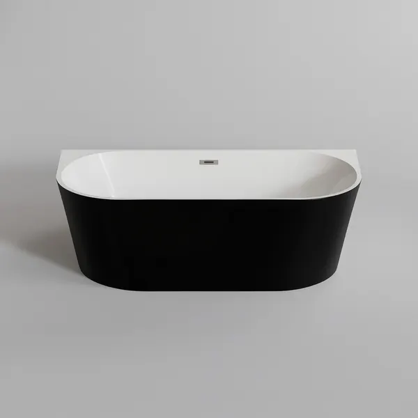 LANA | cadă de baie semi-freestanding, pentru montaj lângă perete, negru-alb, 160x80x58 cm