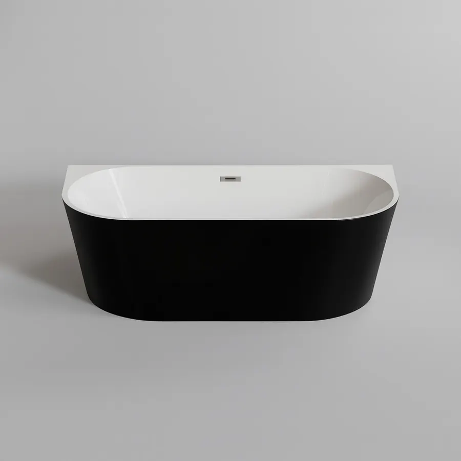 LANA | cadă de baie semi-freestanding, pentru montaj lângă perete, negru-alb, 170x75x58 cm