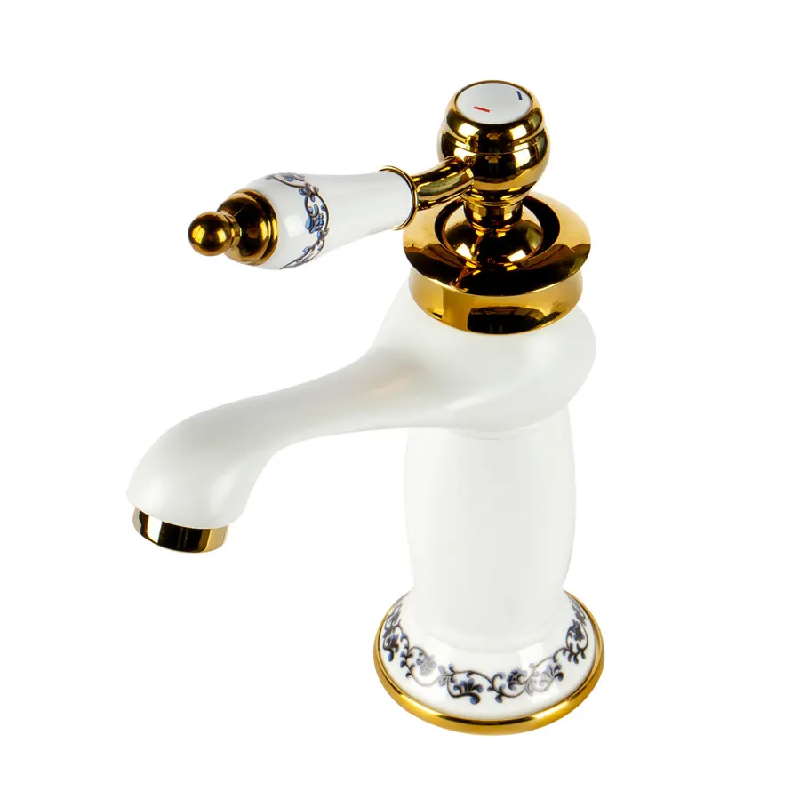 Izmir | baterie retro pentru lavoar White & Gold