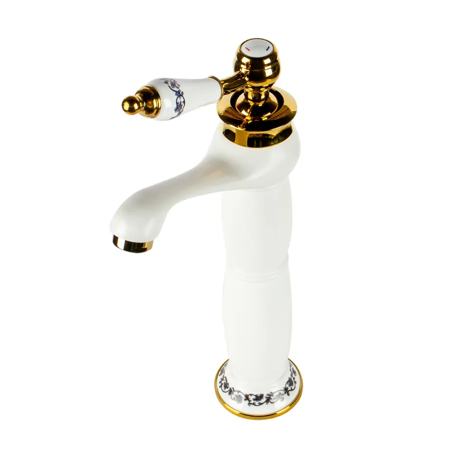 Izmir | baterie înaltă retro pentru lavoar White & Gold
