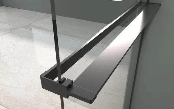 Rochelle | raft de duș și suport prosoape Black pentru perete de duș, 140 cm