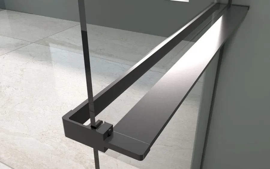 Rochelle | raft de duș și suport prosoape Black pentru perete de duș, 140 cm