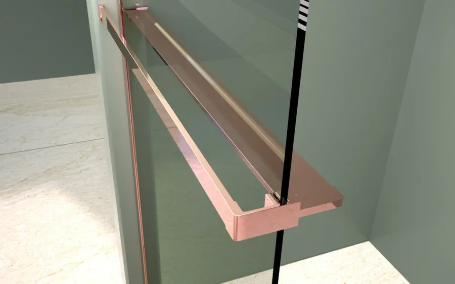 Rochelle | raft de duș și suport prosoape Rose Gold pentru perete de duș, 140 cm