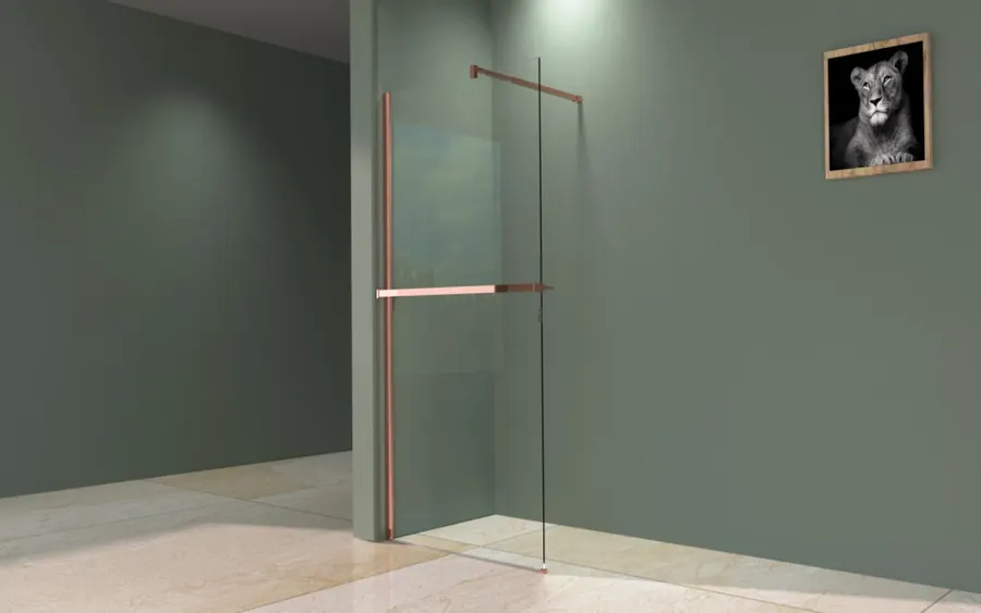 Rochelle | raft de duș și suport prosoape Rose Gold pentru perete de duș, 140 cm