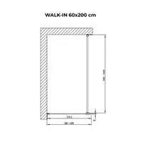 Walk-in | perete de duș Black, cu sticlă mată, satinată 60, 200cm, 8mm, NANO