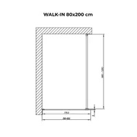 Walk-in | perete de duș Black, cu sticlă mată, satinată 80, 200cm, 8mm, NANO