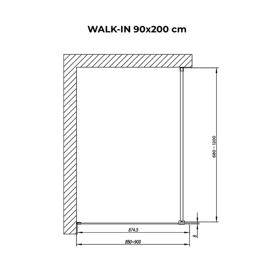 Walk-in | perete de duș Chrome, cu sticlă mată satinată 90, 200cm, 8mm, NANO