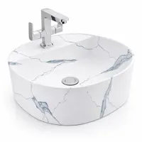 BERGAMO-M | Lavoar pe blat, ceramică, alb, model marmură, rotunjit