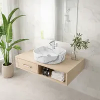 BERGAMO-M | Lavoar pe blat, ceramică, alb, model marmură, rotunjit