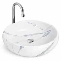 MERANO-M | Lavoar pe blat, ceramică, alb, model marmură, oval