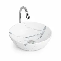 PARMA-M | Lavoar pe blat, ceramică, alb, model marmură, rotund