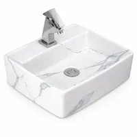LINZ-M | Lavoar pe blat, ceramică, alb, model marmură, dreptunghiular