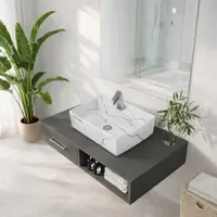 LINZ-M | Lavoar pe blat, ceramică, alb, model marmură, dreptunghiular
