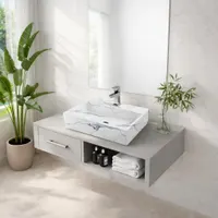 LEER-M | Lavoar pe blat, ceramică, alb, model marmură, dreptunghiular