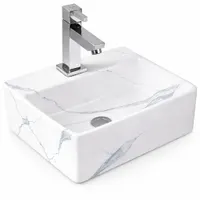 LAGE-M | Lavoar pe blat, ceramică, alb, model marmură, rectangular