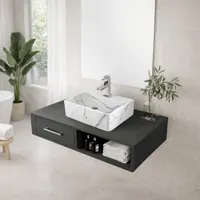 LAGE-M | Lavoar pe blat, ceramică, alb, model marmură, rectangular