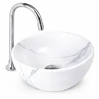 ASTI-M | Lavoar adânc pe blat, ceramică, alb, model marmură, rotund