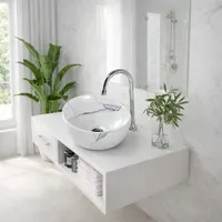 ASTI-M | Lavoar adânc pe blat, ceramică, alb, model marmură, rotund