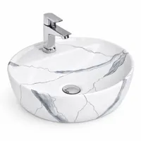 MONTERO-M 40 | Lavoar pe blat, ceramică, alb, model marmură, cu colțuri rotunjite