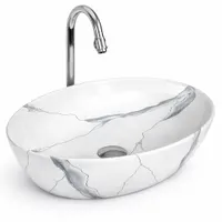 MONACO-M | Lavoar pe blat, ceramică, alb, model marmură, oval