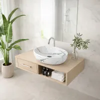 MONACO-M | Lavoar pe blat, ceramică, alb, model marmură, oval