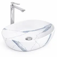 LIGNANO-M | Lavoar pe blat, ceramică, alb, model marmură, oval