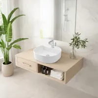BERGAMO | Lavoar pe blat, ceramică, alb, cu colțuri rotunjite
