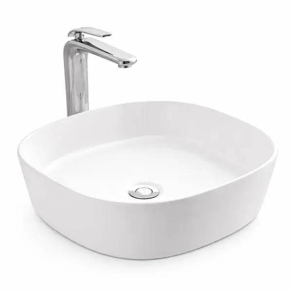 BERGAMO SLIM | Lavoar pe blat, ceramică, alb, rotunjit