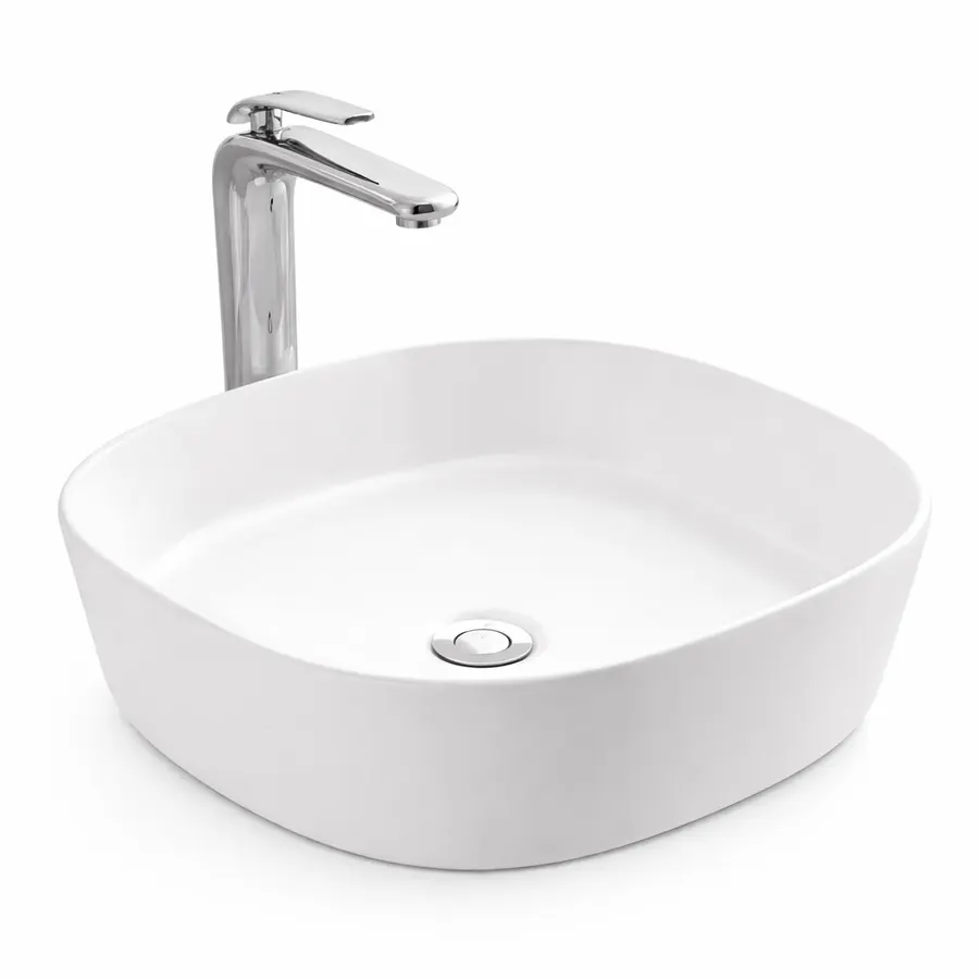 BERGAMO SLIM | Lavoar pe blat, ceramică, alb, rotunjit
