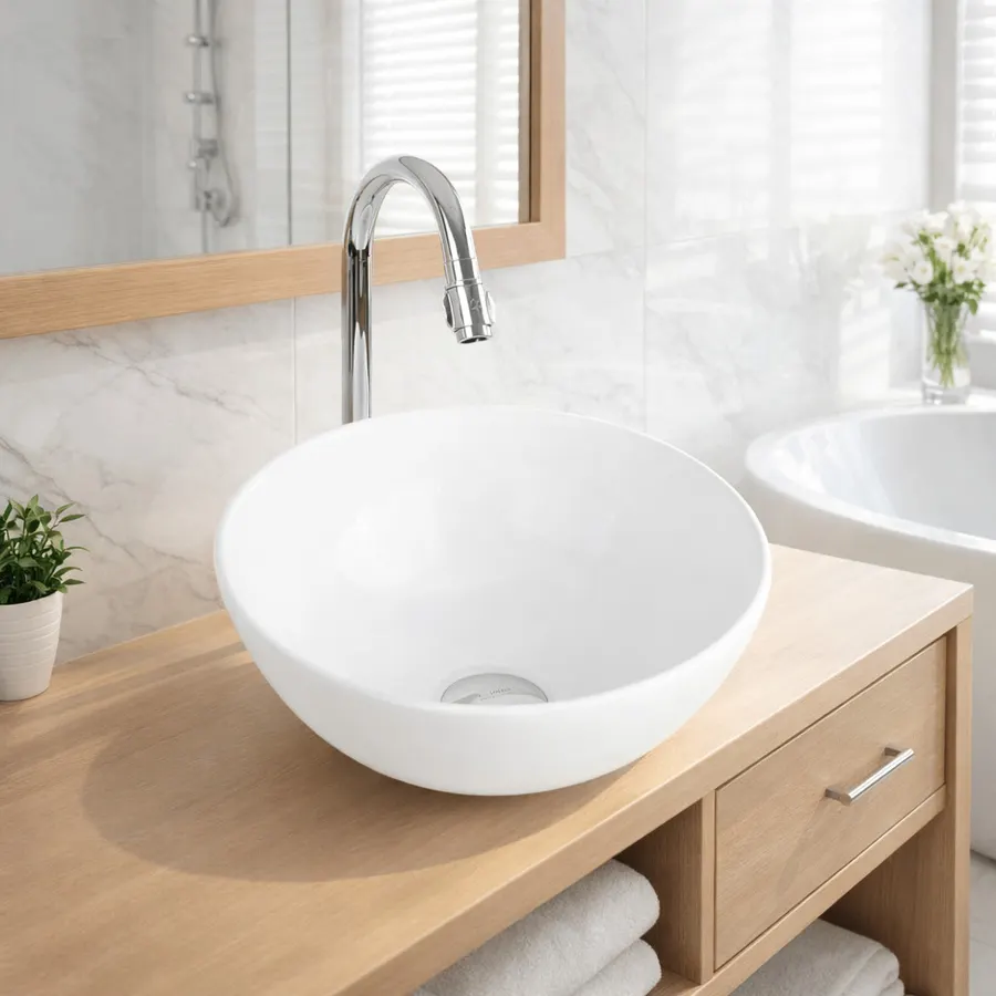 PARMA | Lavoar pe blat, ceramică, alb, rotund