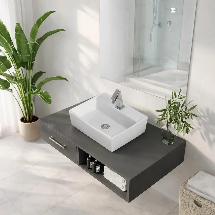 LINZ | Lavoar pe blat, ceramică, alb, dreptunghiular