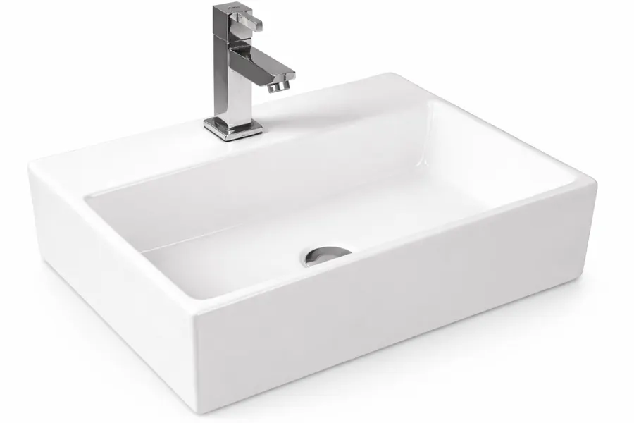 LEER | Lavoar pe blat, ceramică, alb, dreptunghiular