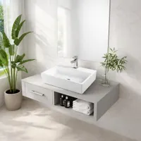 LEER | Lavoar pe blat, ceramică, alb, dreptunghiular