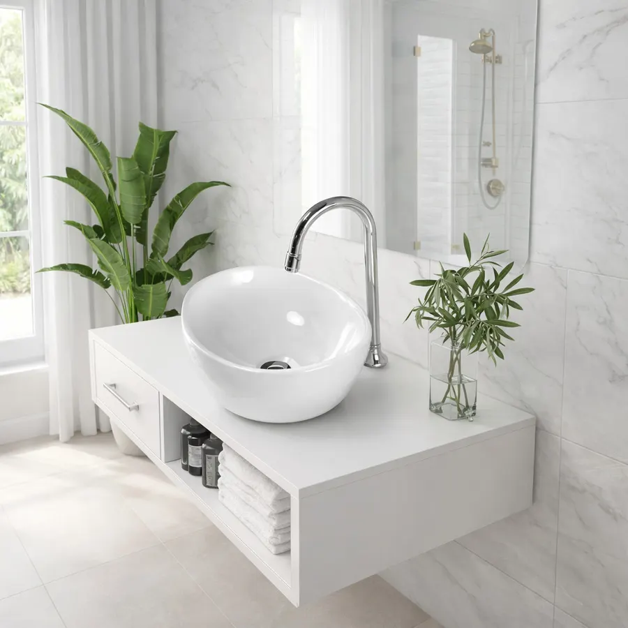 ASTI | Lavoar adânc pe blat, ceramică, alb, rotund