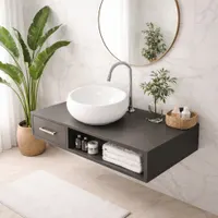 BARI | Lavoar pe blat, ceramică, alb, rotund