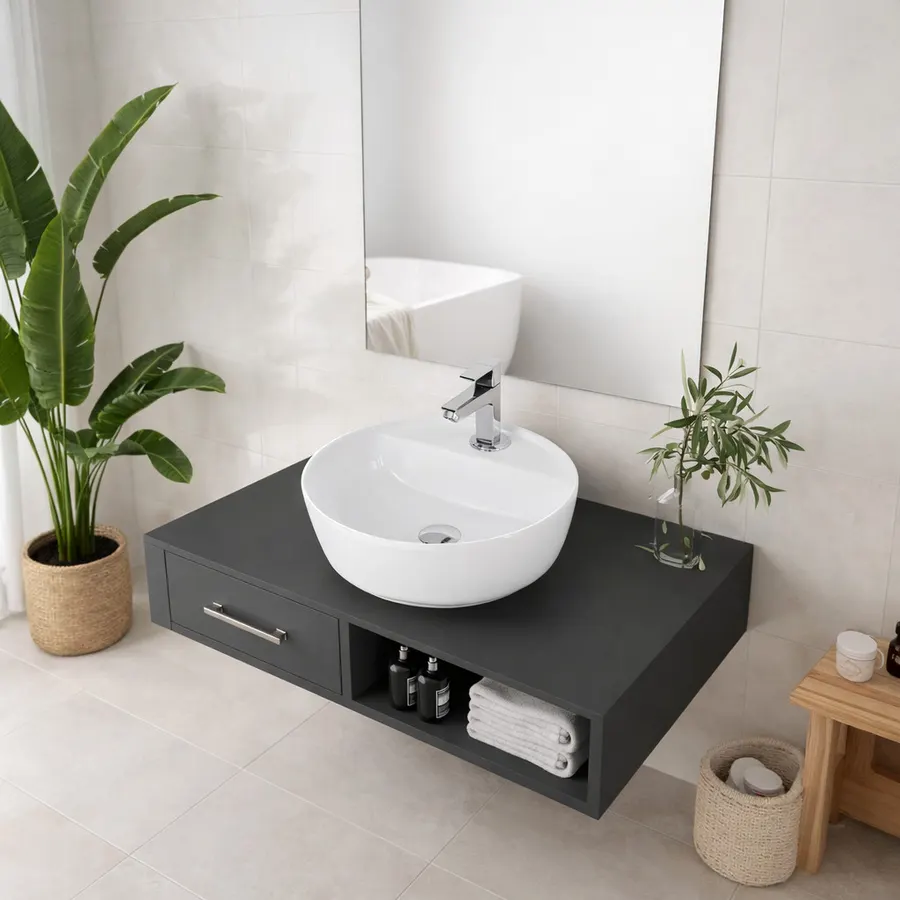 MONTERO 40 | Lavoar pe blat, ceramică, alb, cu colțuri rotunjite