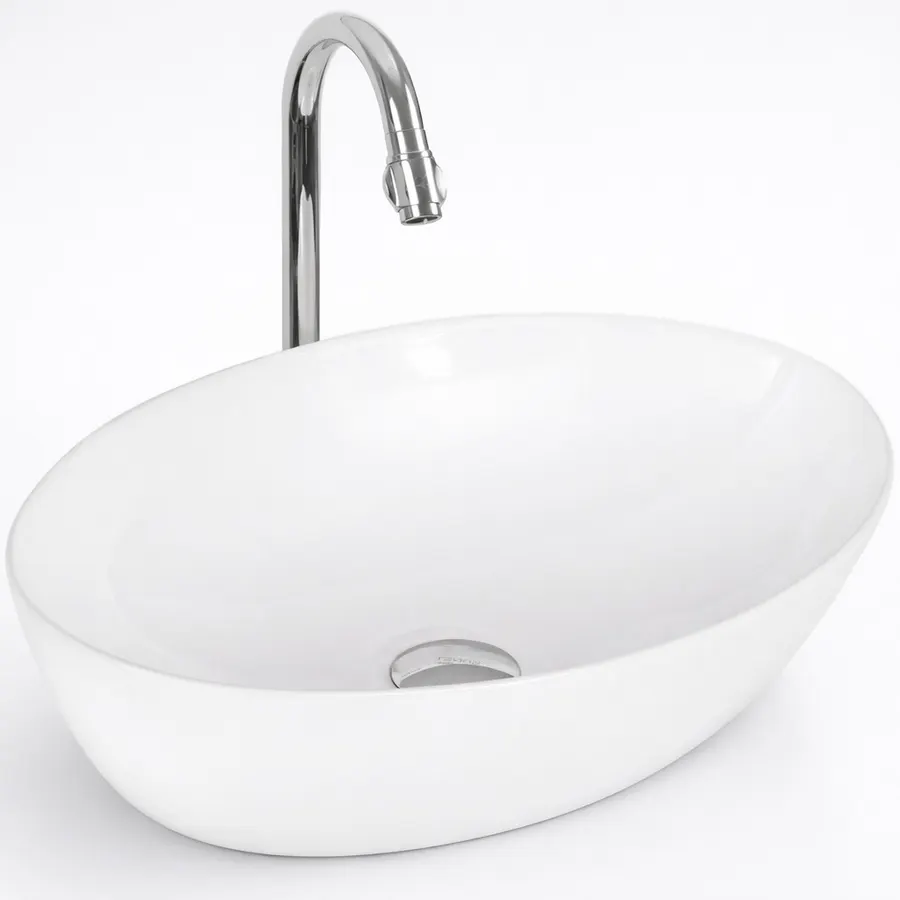 MONACO | Lavoar pe blat, ceramică, alb, oval