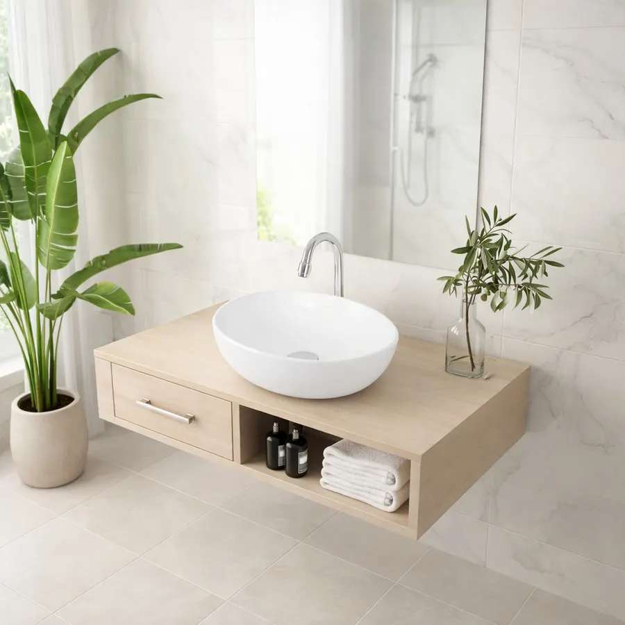 MONACO | Lavoar pe blat, ceramică, alb, oval