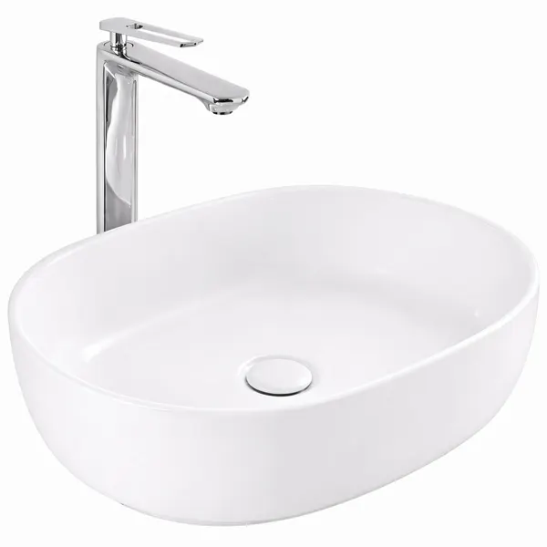 LIGNANO | Lavoar pe blat, ceramică, alb, oval