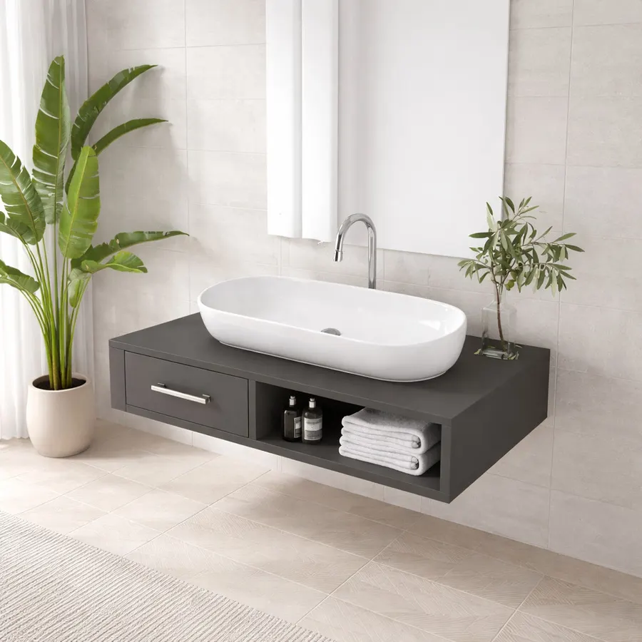 LIGNANO | Lavoar pe blat, ceramică, alb, oval