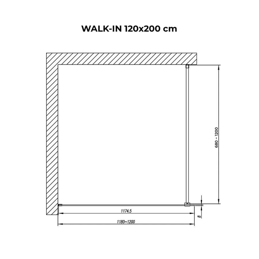 Walk-in | perete de duș Black, cu sticlă fumurie 120, 200cm, 8mm, NANO