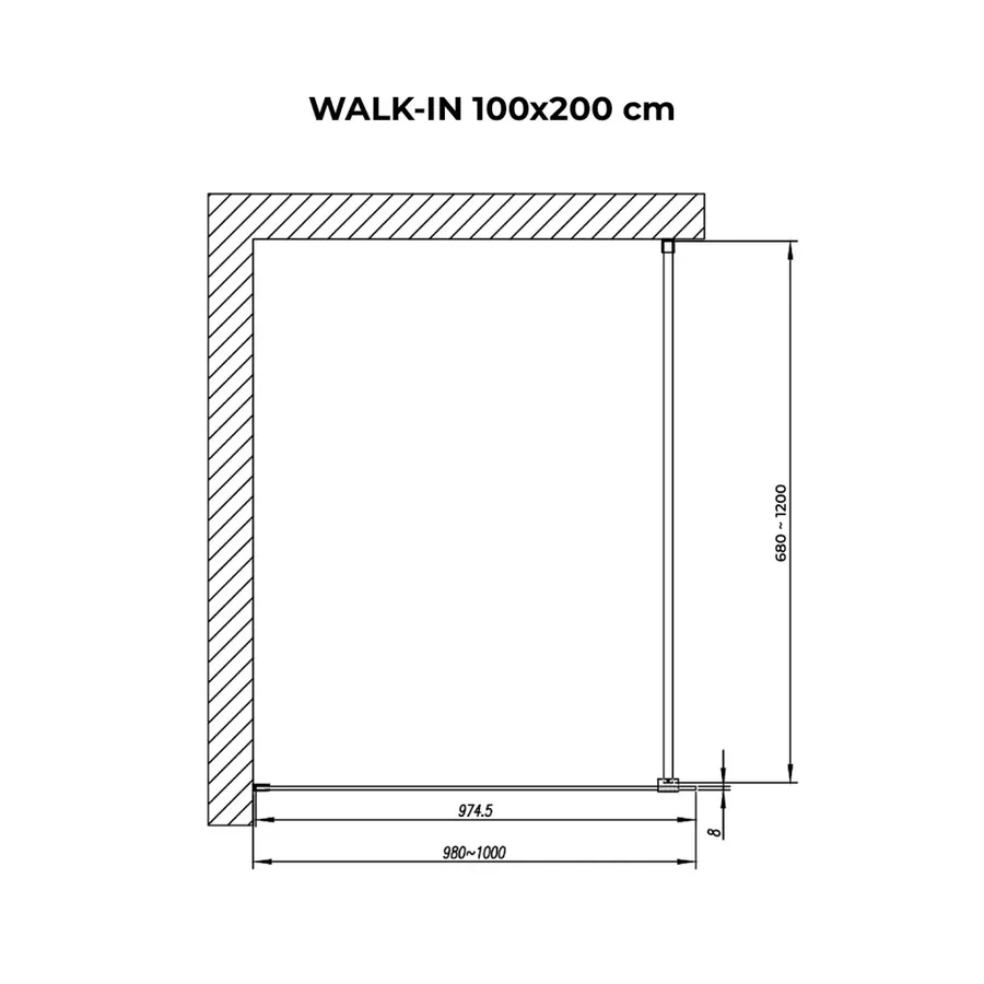 Walk-in | perete de duș Chrome, cu sticlă fumurie 100, 200cm, 8mm, NANO
