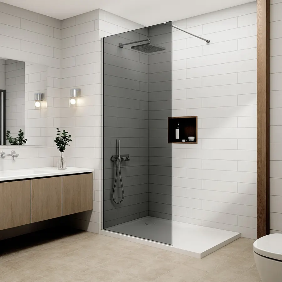 Walk-in | perete de duș Chrome, cu sticlă fumurie 110, 200cm, 8mm, NANO